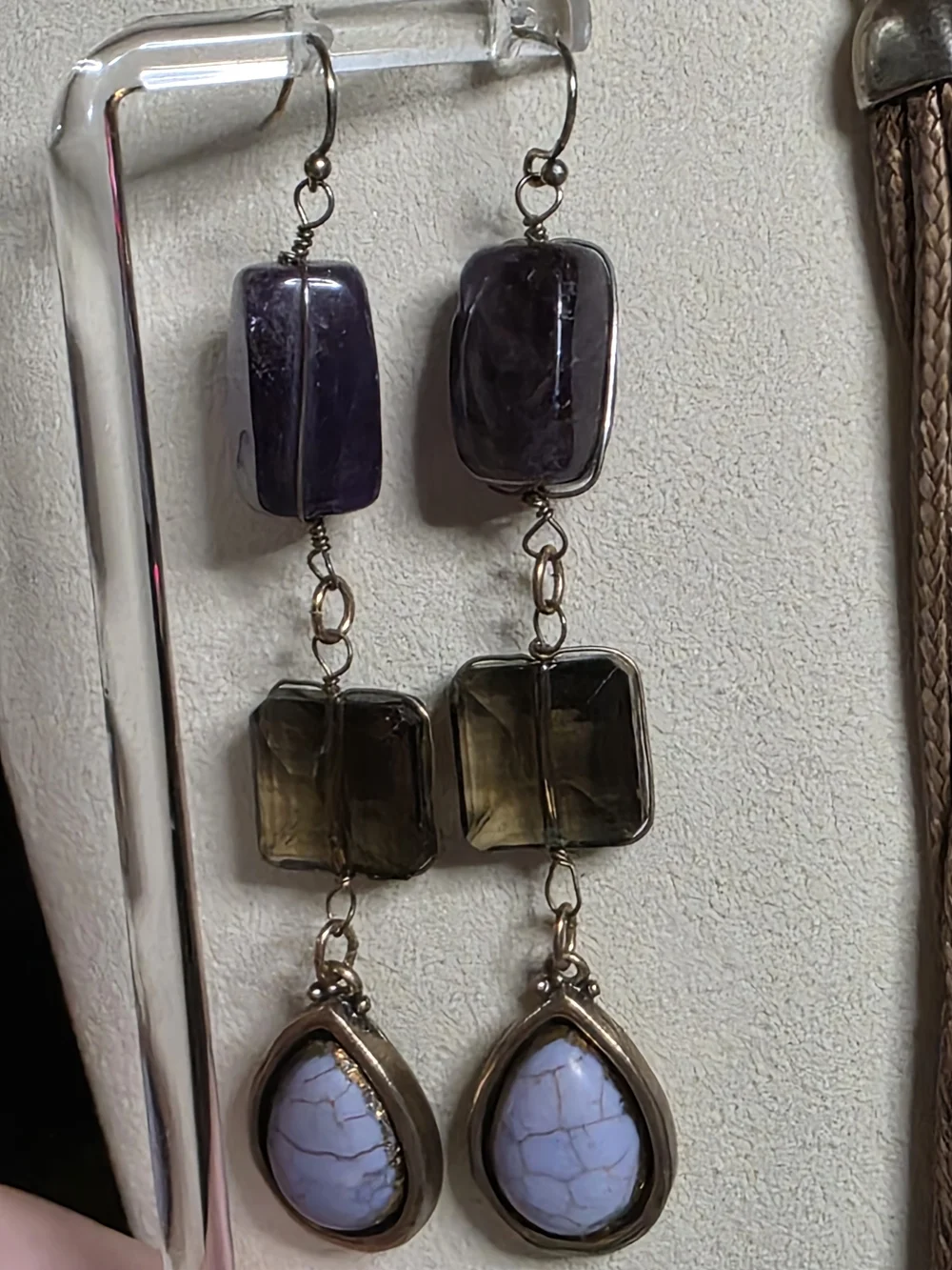 Chico's Genuine Amethyst Stone Necklace & Earrings Set - Artisan Purple